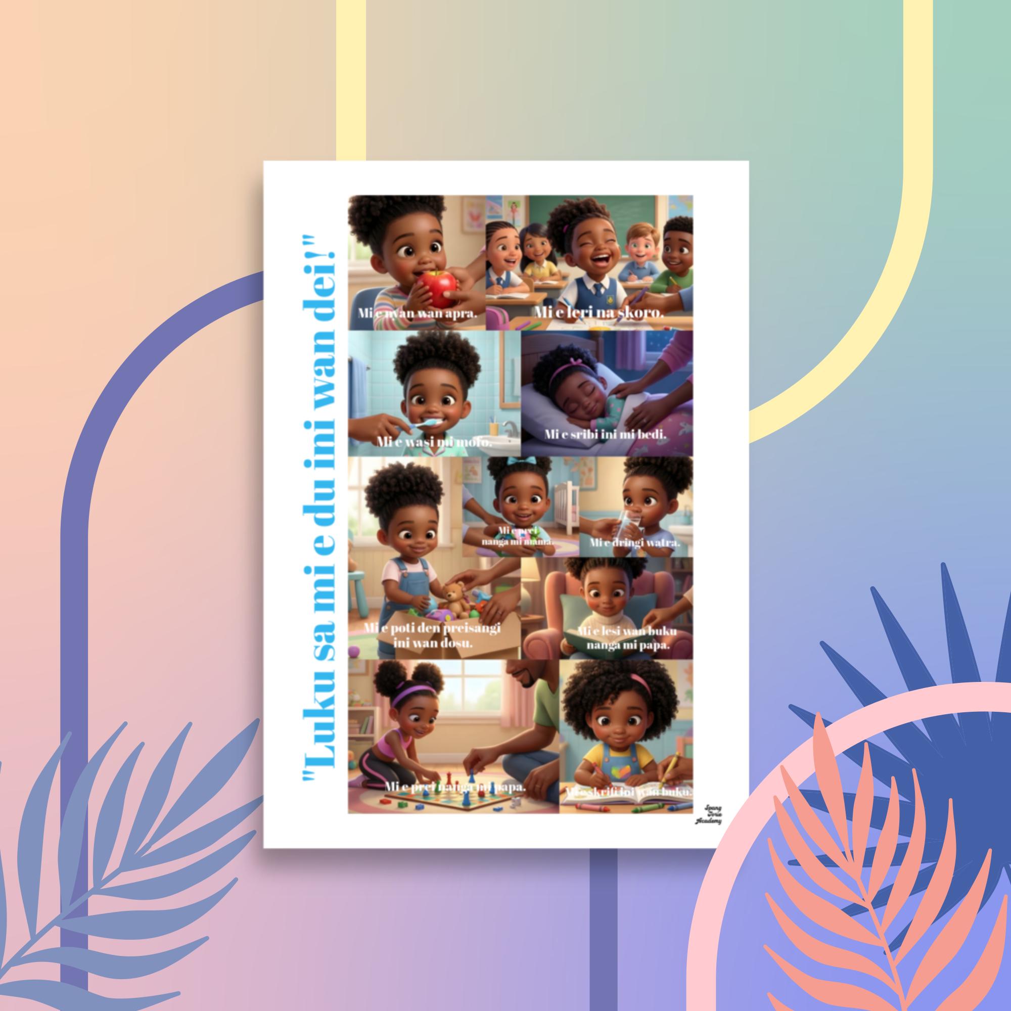 Surinaamse Kinder Poster voor Meisjes "Luku Sa Mi Du Ini Wan Dei!" - Afbeelding 3