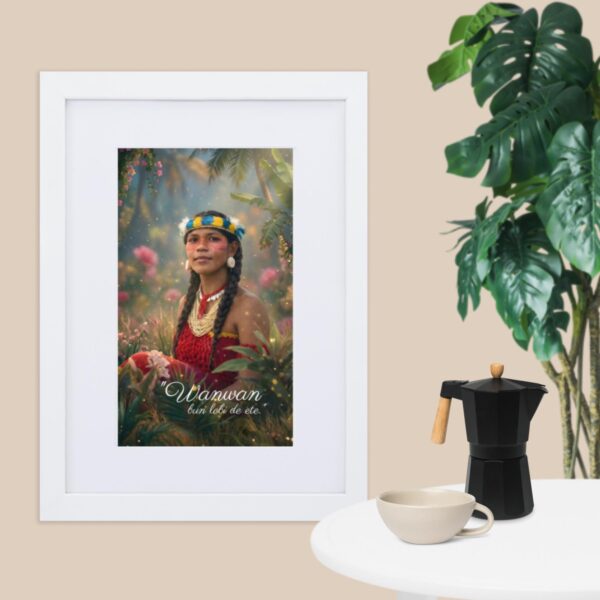 Surinaamse Odo "Wanwan bun lobi de ete." Ingelijste matte poster met mat frame (cm)