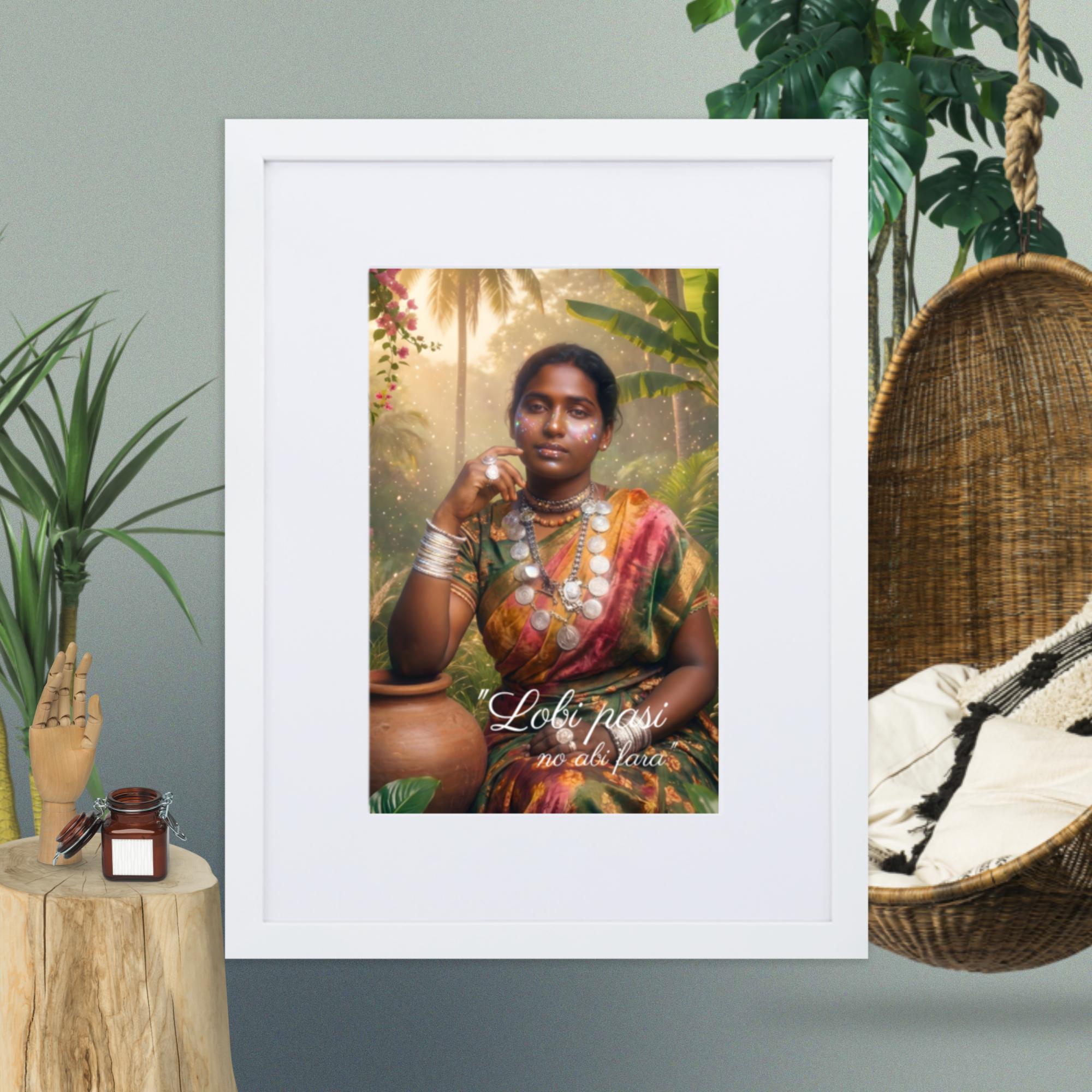 Surinaamse odo "Lobi pasi no abi fara" Ingelijste matte poster met mat frame (cm) - Afbeelding 2