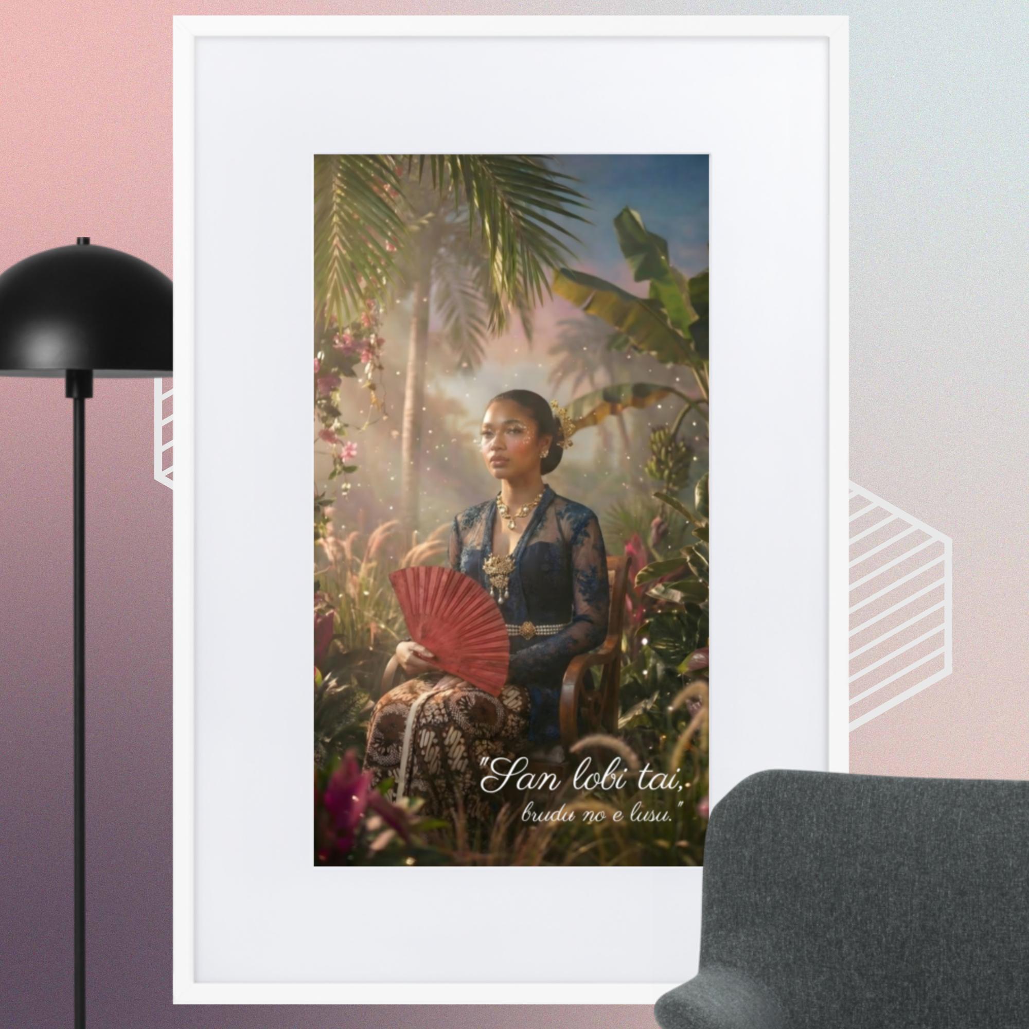 Surinaamse Odo "San lobi tai, brude no lusu." Ingelijste matte poster met mat frame (cm) - Afbeelding 4