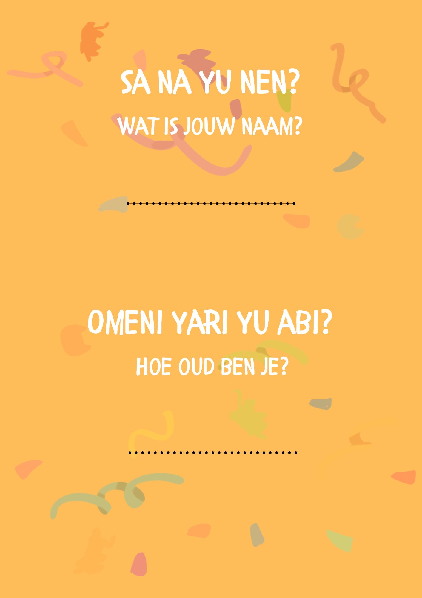 kinderboek met Surinaamse woorden, spellen en oprdrachten